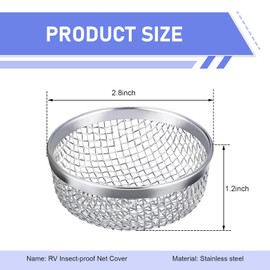DACIRTY 2 PCS RV Furnace Vent Screen, 2.8 inch Diameter 0.3 inch Grid Stainless Steel Water Heater Vent Cover Kit, Retrofit Replacement Tool Fits Most RVs (Silver)