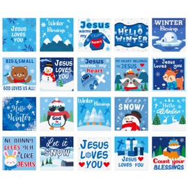 Yopyame 600PCS Winter Christian Stickers for Kids Christmas Snowman Stickers for Envelopes Religious Winter Animal Sticker Jesus Love You Stickers Sheer for Winter Classroom Party Favor (20 Styles)