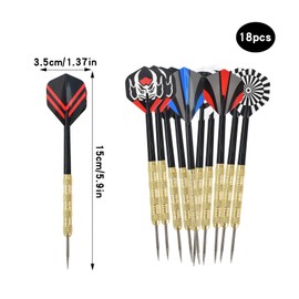 Mikihat 18 Pack Steel Tip Darts, Premium Aluminum Shafts Professional Metal Darts Set, Steel Tip Brass Darts, Metal Dart Set, 6 Style PET Flights, Beginner or Professional Darts, Total length 15.2cm