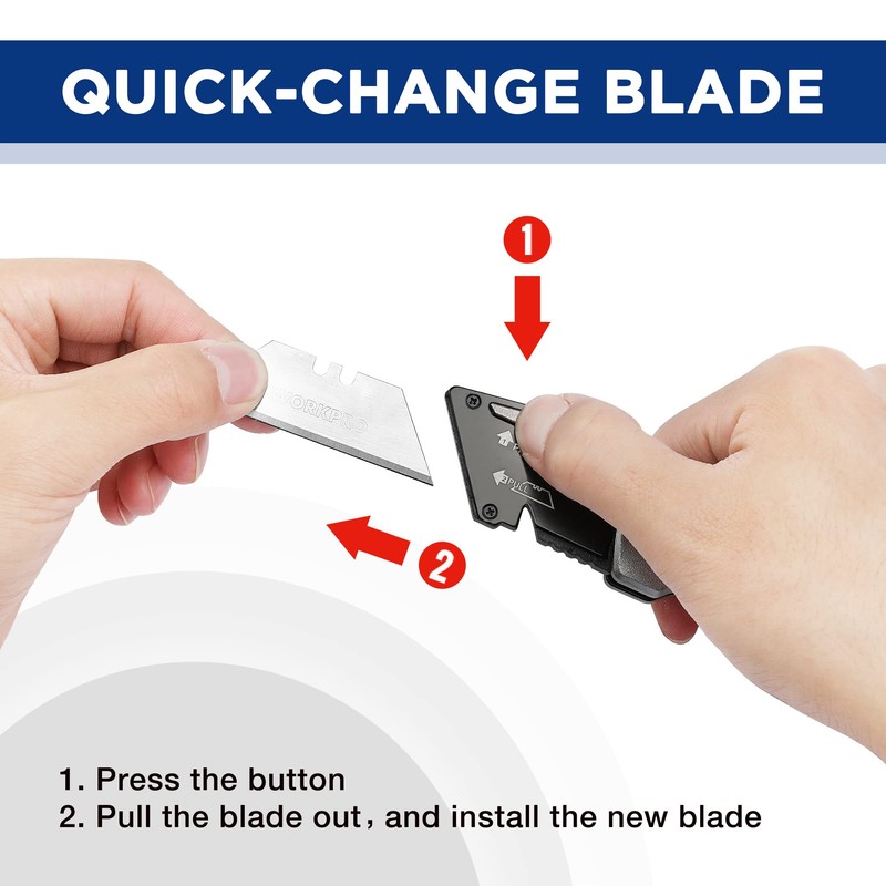 WORKPRO Folding Utility Knife, Heavy Duty Metal, Quick Open Botton