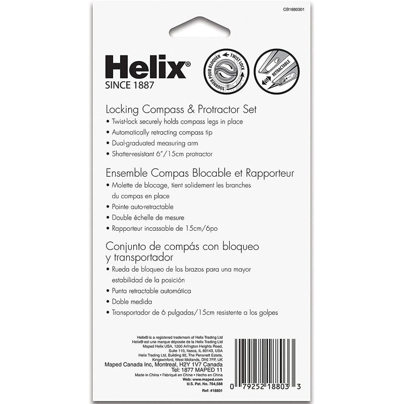 Helix - Plastic Locking Compass and Protractor - 2 Piece
