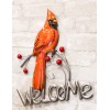 Rustic Country Red Cardinal Bird Perching On Branch Welcome Sign