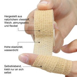 QiGui QiGui 12 Rollen Fingerpflaster Selbsthaftend Elastische Verband (2,5cm x 4,5m) - Wasserfestes, Staub und Schmutzabweisendes Pflasterband Flexible Haftbandage, Ideal f1r Sport und Erste Hilfe