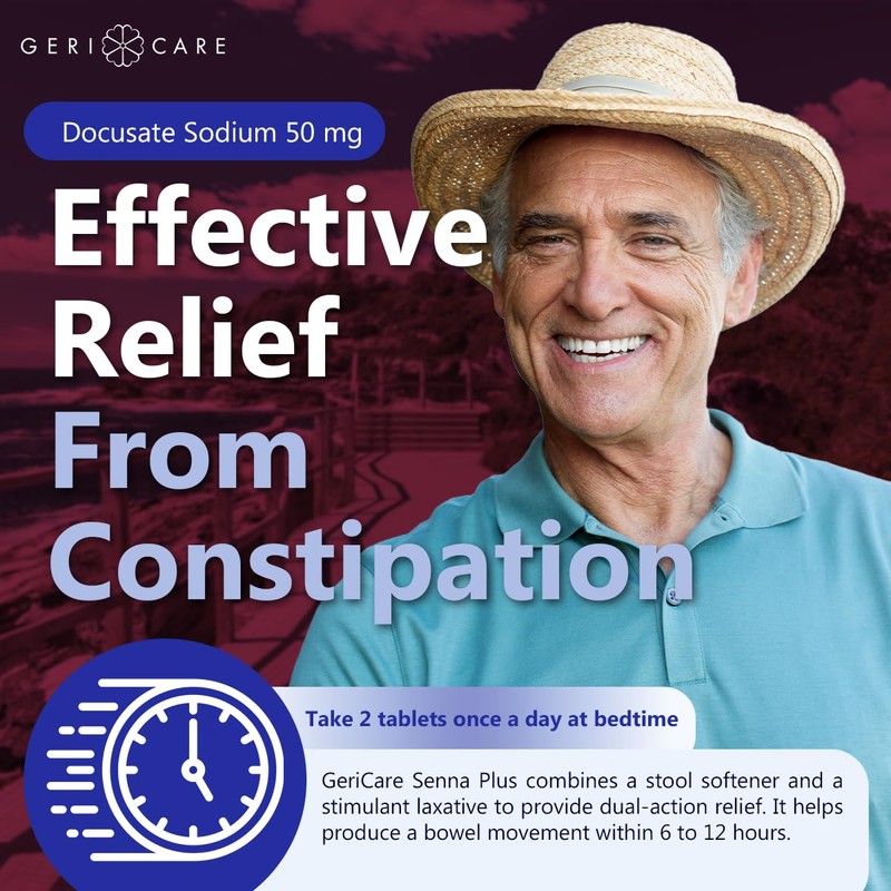 GeriCare Senna Plus Natural Vegetable Laxative with Stool Softener, Docusate