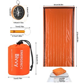 Emergency Sleeping Bag Set, 2 Pack Survival Sleeping Bag with 2 Pcs Compass and Whistle, Waterproof Emergency Blanket for Camping Hiking Outdoor Adventure