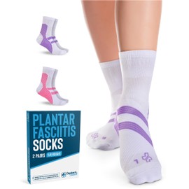 Doctor's Select Plantar Fasciitis Socks - 2 Pairs | Foot Compression Socks for Plantar Fasciitis | Crew Compression Socks for Women | Arch Support Socks for Plantar Fasciitis Women | White w/Colors