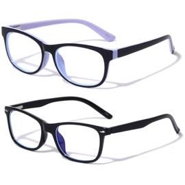V.W.E. 2 Pairs Kids Blue Light Blocking Glasses, Anti Eyestrain Computer Boys Girls - Clear Lens (Age 3-10) Spring Hinge (1 Purple 1 Black)