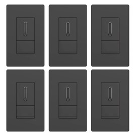 ELEGRP Slide Dimmer Switch for Dimmable LED, CFL and Incandescent Light Lamp Bulbs, Single Pole or 3-Way, Full Control with Preset, Rocker Paddle, Wall Plate Included, UL Listed (6 Pack, Matte Black)