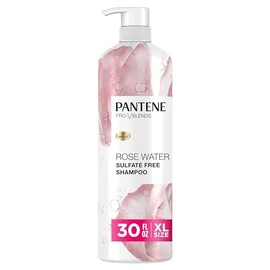 Pantene Champú sin sulfatos de agua de rosas, calma, repone la hidratación, seguro para cabello tratado con color, infusión de nutrientes con vitamina