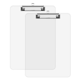 Juvealoe A4 Plastic Clipboard 2 Pack, 8.5 x 11 Clear Colored Clip Boards with Low Profile Clip, Letter Size for Classroom, Teacher, Students, School & Office Supplies