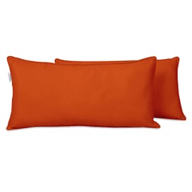Vargottam Indoor/Outdoor Polyester Fabric Lumbar Pillow Cover, All-Weather Waterproof Rectangular Cushion Case for Patio Furniture, 16" x 24" Set of 2 -Orange