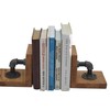 Industrial Pipe Bookends, Solid Oak Wood Base, Rustic Steel Pipe