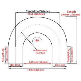 KOTVTM 3" (76mm) OD 180 Degree Aluminum Elbow Pipe Intercooler Pipe Air Intake Tube, 1.5D Radius, Aluminum Alloy Tube High polished (180 degree, OD 3")