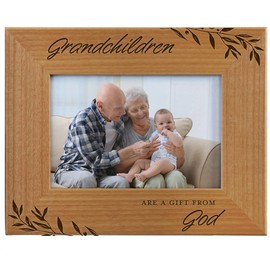 CEDAR CRATE MARKET Grandchildren Are A Gift From God, Engraved Natural Wood Photo Frame Fits 4x6 Horizontal Portrait for Grandparents, Grandparent's Day, Grandma Gifts, Grandpa Gifts