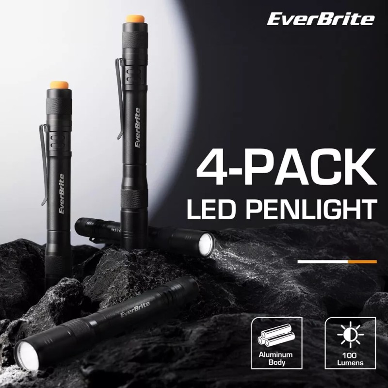 EverBrite 4PCS LED Pocket Pen Light Flashlight Aluminum Flashlight 8