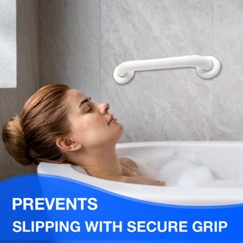 Grab Bars for Bathtubs and Showers | White Shower Grab Bars for Seniors | 16” Long Grab Bars for Wall | Stainless Steel 304 Anti Rust Material | ADA | Handicap Grab Bars for Shower & Toilet, (Smooth)