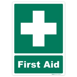 Brimar - 10" x 14" - First Aid Sign - 3.5 Mil InfiniStick™ Vinyl Label - Easy Installation - Versatile Application