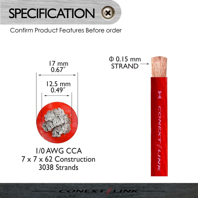 Conext Link 20 ft Frost Red 1/0 Gauge Amplifier Power