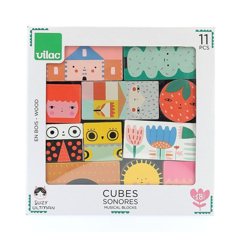 Vilac - Suzy Ultman Sound Cubes, 8910, Savanna, 11 Count