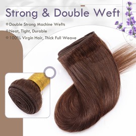 Elailite Human Hair Bundles Extensions, Weft Real Hair Pieces, Brazilian Hair Bundles Extensions, Straight, (35 cm, 100 g) Straight #02 Dark Brown