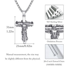 CRWENG Jesus Cross Necklace for Men 925 Sterling Silver Jesus Pendant Necklace Jesus Crucifix Necklace Christian Jewelry for Men Women