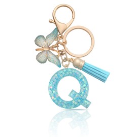 MORSUNBELA Keyring Letter Keyring Girls Initial Letter Keyring for Women Ladies Blue, Blue-q
