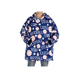 Baseball Gifts Themed Wearable Blanket Hoodie, Oversized Hooded Blanket, Plush, Cozy, Warm, Soft, One Size