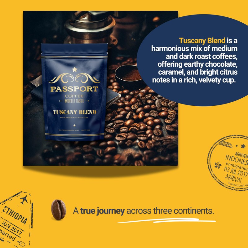 Passport Coffee Tuscany Blend - Medium & dark roast blend