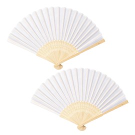 FVBKCOT 2 Pieces White Wedding Fans, Hand Fan Folding, Folding Hand Held Fan Cloth Bamboo, for Guests Summer Gifts Church Hen Party Wedding Wall Decorations DIY
