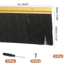 PATIKIL Door Brush Sweeps 4.72" Bristles x 39.37" Long, 3 Sets H-Shape Aluminum Alloy Holder Brush Sweep for Bottom of Door Seal Garage Weather Stripping, Gold/Black