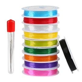 Naler 10 Rolls Elastic Beading Thread String, Multicolored Rubber Cords Threads Wire for Beads Pearls Jewellery Making DIY Art Craft + 6 Big Eye Needles