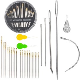 Eketirry 37 Pack Hand Sewing Needles Kit, 30-Assorted Sewing Needles & 7 Pack Heavy Duty Curved Needles with Threaders for Household Sewing, Leather, Upholstery, Carpet, Canvas & Fabric Repair