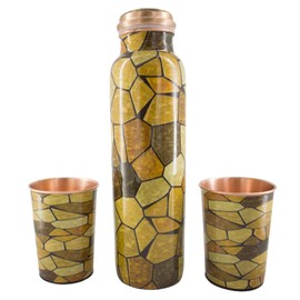 HealthGoodsIn Pure Copper Water Bottle with 2 Tumblers Set, Eco-Friendly, Reaping Ayurvedic Benefits with GIFT PACKAGING (Brown)