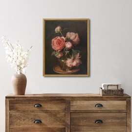 Pyradecor Vintage Canvas Wall Art Retro Framed Home Decor Pfingstrosen Canvas Prints Classical Floral Painting Artwork Farmhouse Decor for Living Room Bedroom Office Decorations