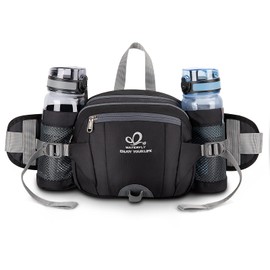 WATERFLY Gürteltasche mit Flaschenhalter, Gurt Verstellt Bauchtasche Hundetraining Handyfach Wasserdicht Hüfttasche für Wandern Reise Camping Schwarz