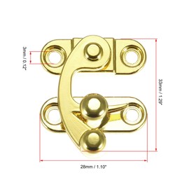 sourcing map Antique Vintage Lock Clasp Left Latch Hook Hasp 33mmx28mm Swing Arm Latch Gold Tone 2 Pcs