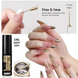 Metallic Gel Nail Polish - 2pcs Chrome Gel Nail Art Painted - Silver Gold Nail Gel - Mini Size Built-In Thin Brush for Swirl Nail Liner