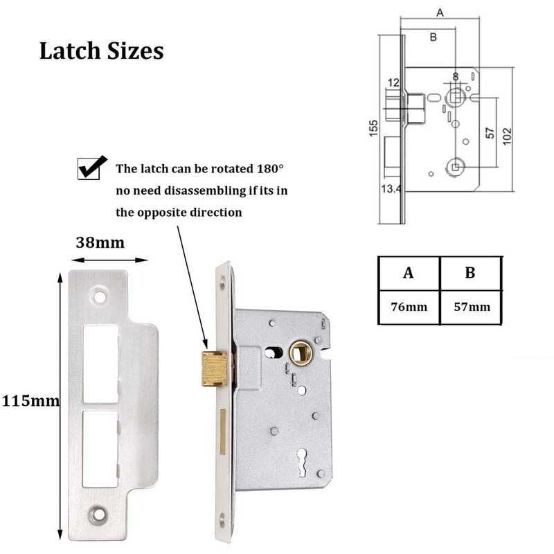 Probrico 3" Mortice Sashlock with Key, Security Mortice Sash Deadbolt