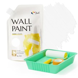 White Paint for Wall 32 Oz Covers 50-55 sq.ft Water-Based Ceiling Paint with Roller Kit Perfect for Walls Ceilings More Interior Exterior No Sanding Quick Drying Low Odor White