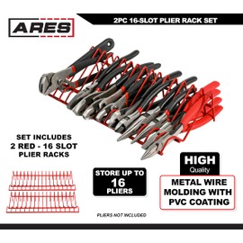 ARES 62005-2-Piece Red 16 Slot Plier Rack Set - Keep Pliers Organized in Tool Drawer - 3/4-Inch Slots Fit Most Pliers - PVC Coating Protects Pliers and Prevents Slippage