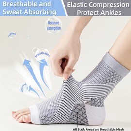 JaYouhe 2 Pairs Unisex Ankle Support Neuropathy Compression Socks, Plantar Fasciitis Socks Ankle Strap Brace Achilles Tendonitis Foot Support