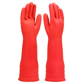 IUCGE Rubber cleaning gloves 1 Pairs for kitchen,Cotton Lining,Dishwashing gloves long with lined,Reuseable.(Small)