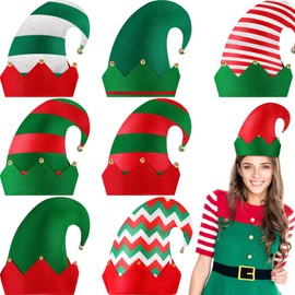 8 Packs Christmas Elf Hat Santa Hat Christmas Holiday Party Hats with Bells Adult Christmas Elf Hat Stripes Christmas Elf Felt Colourful Hat One Size Costume Favour Accessories