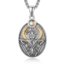 KATHLU Witch Necklace for Women Witch Knot Pendant Tetragrammaton Hekate Necklace Lilith Necklace Pentagram Triple Moon Goddesses Jewellery, Sterling Silver, Cubic Zirconia