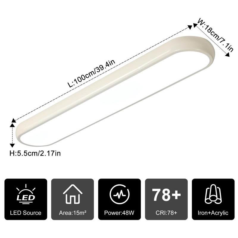 Qcyuui Dimmable LED Ceiling Light with Remote,39.4 in Long Ceiling