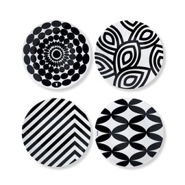 French Bull Assorted Plates - 4 Piece Set - 9 inch Melamine Salad Plates Set of 4 - Melamine Dinnerware for Indoor and Outdoor - Assorted Black and White