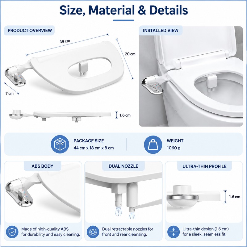 Ultra-Slim Bidet Attachment for Toilet Seats – Non-Electric Dual Nozzle