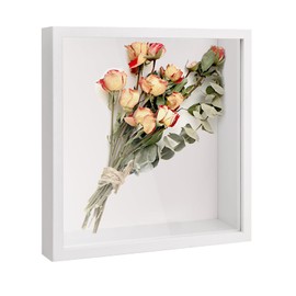 heavenlife 3D Picture Frame, Deep 3D Object Frame, Shadow Box Display Case with Transparent Acrylic Plate Frame, Wooden 3D Frame for Medals, Photo Memorabilia, Flowers (White 22 x 22 cm)