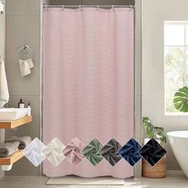 OVZME Blush Pink Small Shower Curtain for Bathroom, Modern Farmhouse Boho Textured Tufted Chevron Striped Bathroom Shower Curtain, Protect Privacy Bath Decor, 36Wx72L Inches