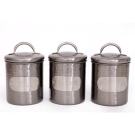 Grey Hammered Metal Tea Coffee Sugar Storage Canister Set